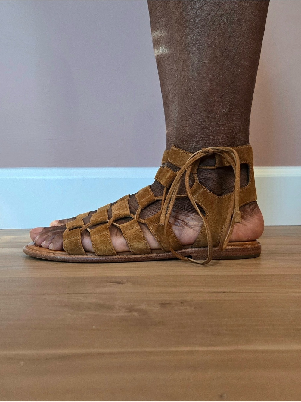 frye | blair side gillie | flat lace up sandal | suede | gladiator | us 9.5